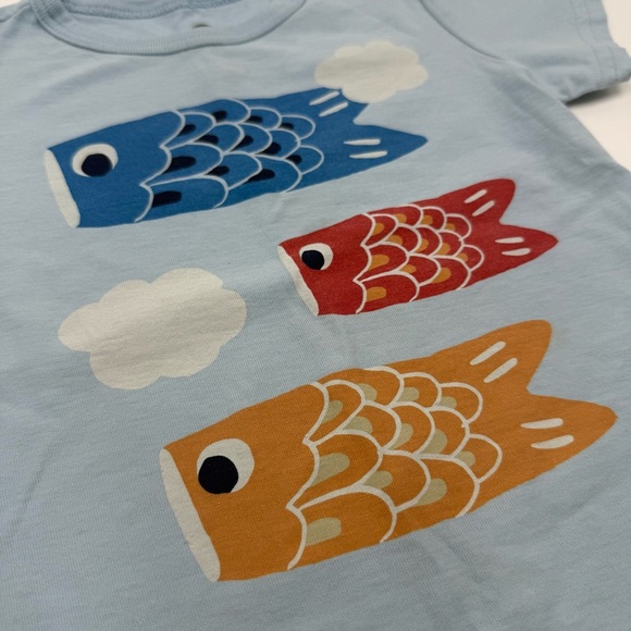 Tea Collection Kids Japanese Fish Flags Graphic Tee 18-24 mo Blue Red Cotton EUC - Picture 2 of 10